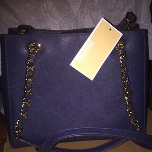 MICHAEL KORS Susannah Navy Leather Tote